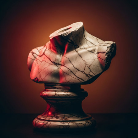 Close up of a piece of marble with red light on it.の素材