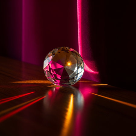 Magic crystal ball on a dark background with a beam of light.の素材