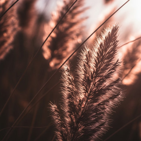 Close up of reed grass on sunset. Selective focus.の素材