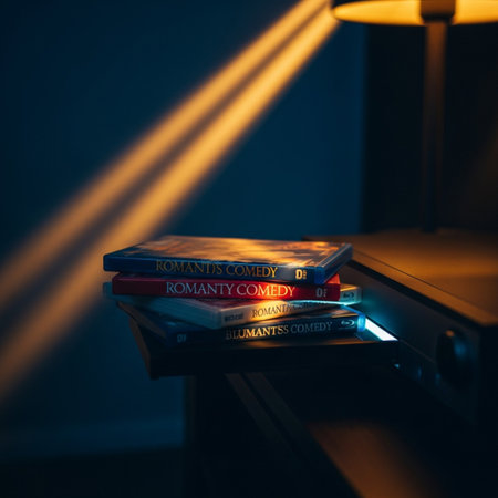 Stack of books on the table in the dark at night. Selective focus.の素材