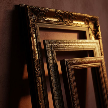 Picture frames on the wall in vintage style. Shallow depth of field.の素材