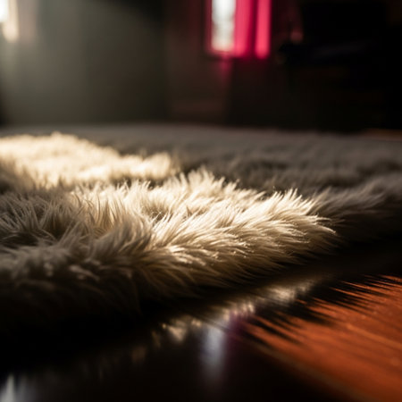 White fluffy carpet on the floor in the living room. Selective focus.の素材