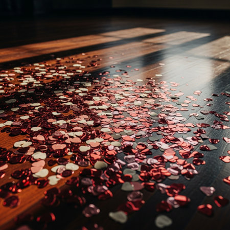 Heart confetti on the floor. Valentine's day background. Love concept.の素材