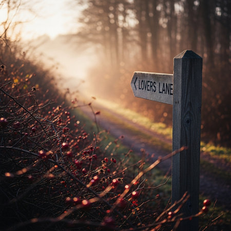 Wooden signpost in the forest on a sunny winter day.の素材