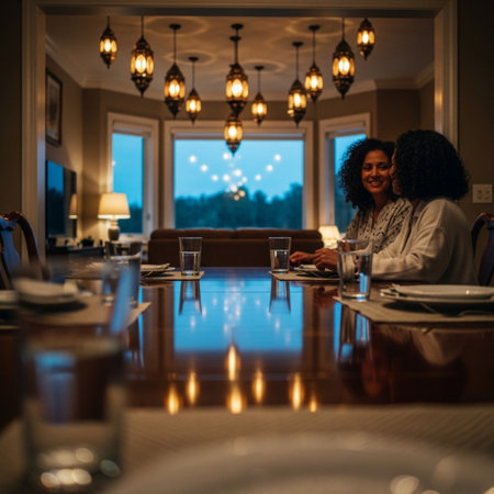 Young african american woman sitting at the table in a restaurant.の素材