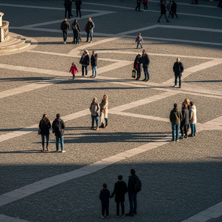 People walking on Piazza San Marco in Rome, Italyの素材