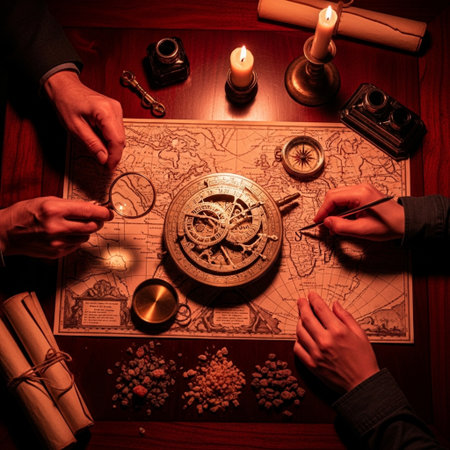 Hands of a man and a woman on the background of the old mapの素材