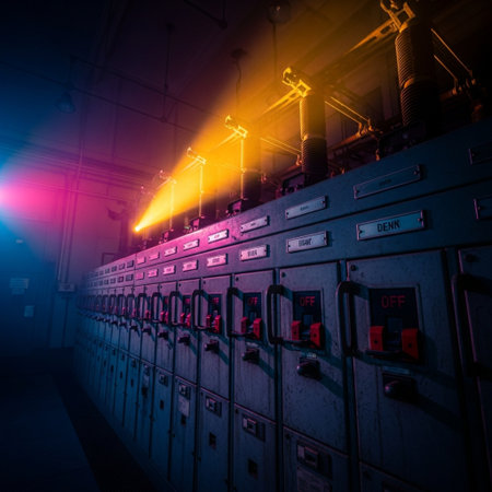 Electrical equipment in the factory. Industrial background. Selective focusの素材
