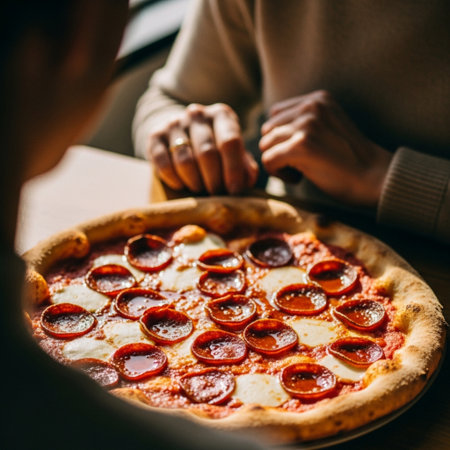 Delicious italian pizza with salami and mozzarella cheeseの素材