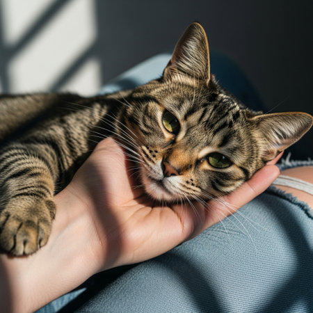 Extreme macro detail of cat fur resting on human skin, harshly lit by sunlight and window shadows. Vの素材