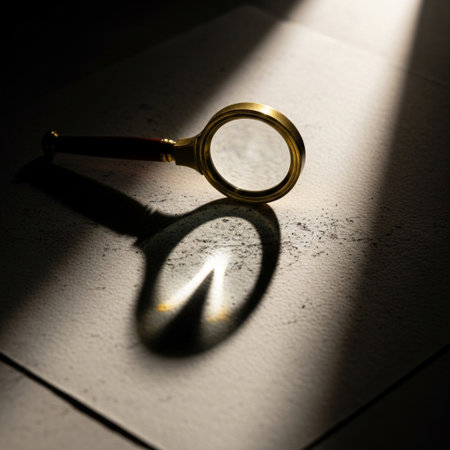 Magnifying glass with shadow on the floor. Selective focus.の素材