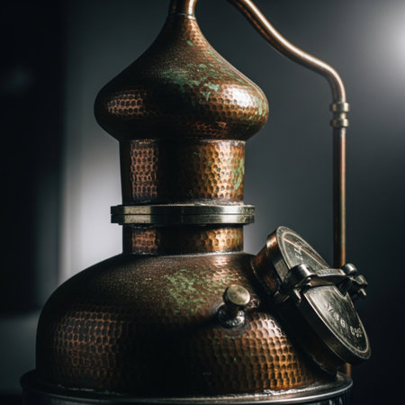 Old copper samovar on a black background. Retro style.の素材