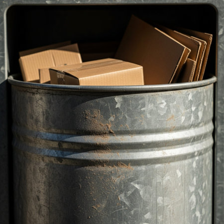 Close up of cardboard boxes in a trash can. Recycling concept.の素材