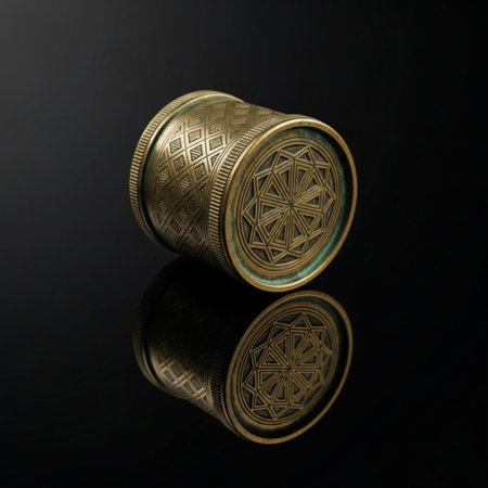 Vintage brass vase on a black background with reflection and copy spaceの素材