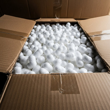 Cotton wool in a cardboard box, close-up. Selective focus.の素材