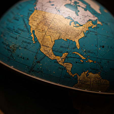 Globe focused on the North American continent on a dark background.の素材