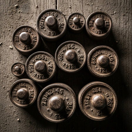 Close-up of an old wooden door with metal doorbellsの素材