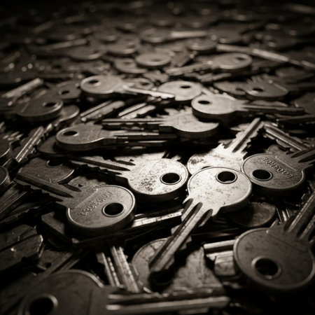 bunch of keys on a dark background. tinting. selective focusの素材