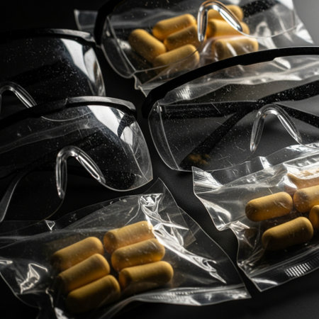 A close-up side profile silhouette of standardized, sealed Personal Protective Equipment (PPE), inclの素材