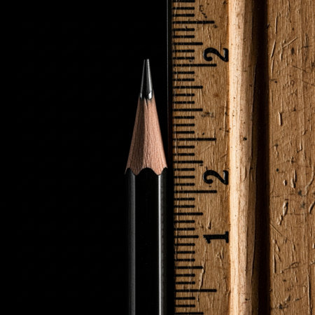 Pencils and ruler on a black background close-up.の素材