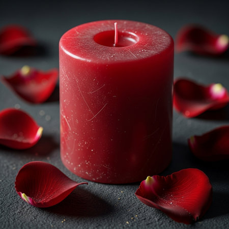An extreme close-up macro photograph capturing the detailed texture of a thick red pillar candle surの素材