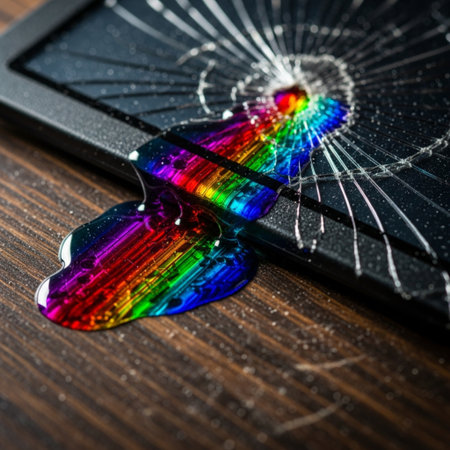 Extreme close-up macro shot capturing the decay and failure of modern technology. A heavily damagedの素材