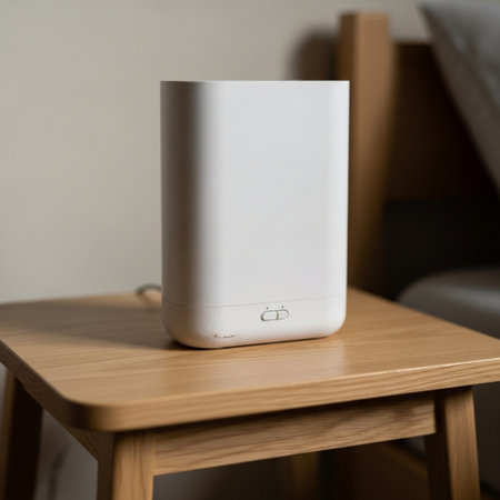 High-resolution, cinematic, over-the-shoulder perspective capturing an unused, modern white noise soの素材