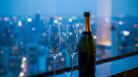 A breathtaking cinematic extreme wide shot showcasing the quiet aftermath of a celebration. The scenの素材