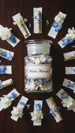 A striking vertical flat lay photograph, focusing entirely on the detailed arrangement of a memory jの素材