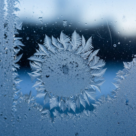 Extreme close-up macro view, taken in editorial style, highlighting delicate hoarfrost formations anの素材