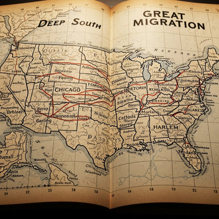 A cinematic, wide-angle editorial photograph centered on an opened antique atlas. The map section diの素材