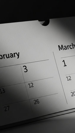 Calendar page close-up. Selective focus with shallow depth of field.の素材
