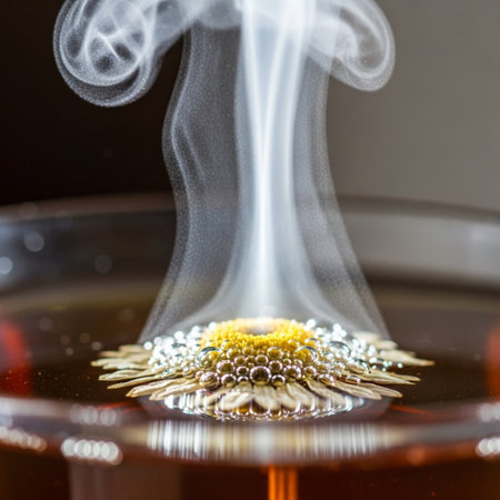 Smoke from incense in a glass bowl, close-upの素材