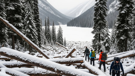 An extreme wide cinematic perspective capturing the vastness of the White River Valley in mid-winterの素材