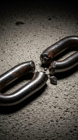 High-definition, 8k raw photo of a flat lay arrangement. A single, heavy, stylized industrial chainの素材