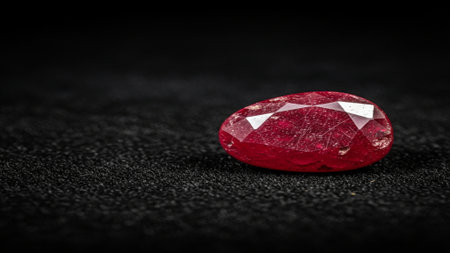 Red sapphire on a black background close-up macro photographyの素材
