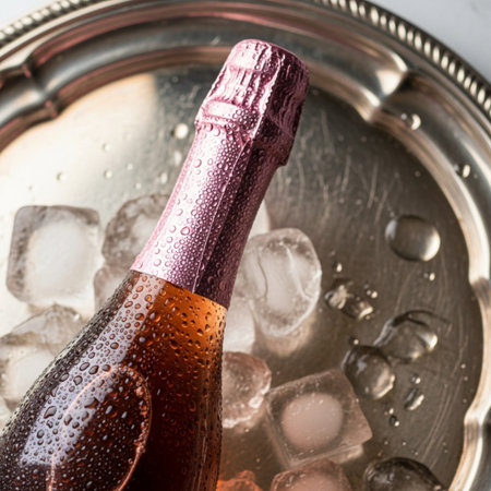 A perfectly square, tightly framed close-up capturing the exquisite detail of a chilled sparkling roの素材