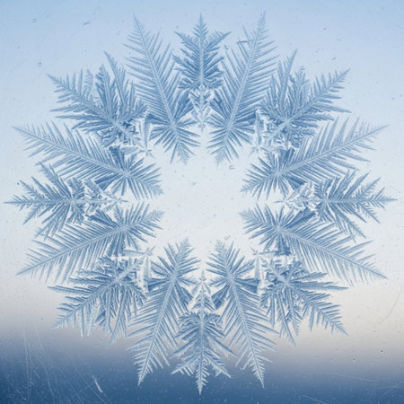 A breathtakingly intimate, tightly framed square close-up of a perfect frost crystal cluster on a wiの素材