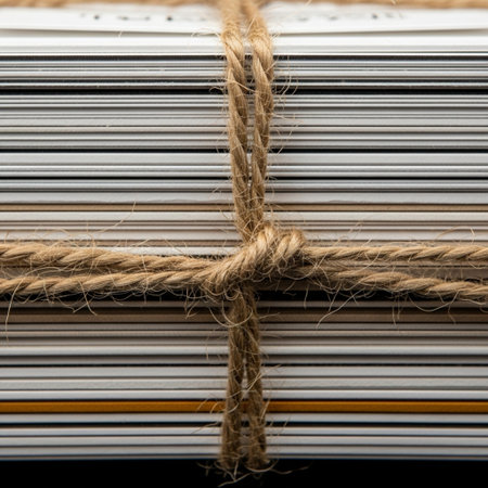 A Hero Detail shot in a perfect square format (1:1), centered entirely on the knot of the twine holdの素材