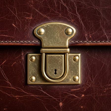 A powerful, centered square composition (1:1) focusing exclusively on the central locking mechanismの素材