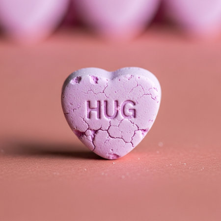 A powerful, central close-up shot focused solely on a slightly imperfect, pastel purple conversationの素材