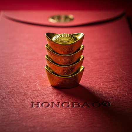 A square, tightly framed close-up focused on the intersection of a stack of miniature, antique goldの素材