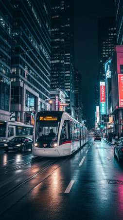 Modern tram in Hong Kong at night.の素材
