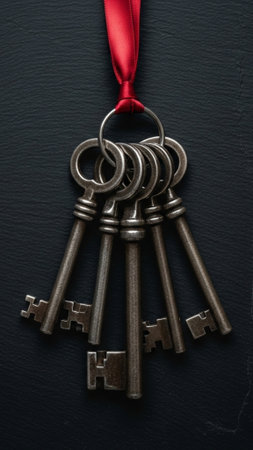 A dramatic, perfectly composed flat lay portrait emphasizing verticality (9:16). Five historic skeleの素材