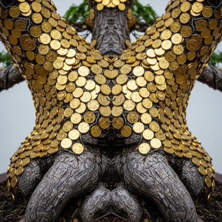 An intense Hero Detail shot focusing on the core symbolism of Lunar New Year wealth: a tightly croppの素材