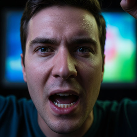 An extreme close-up macro, cinematic portrait capturing the raw, candid excitement of a sports fan cの素材