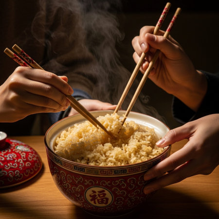 This intimate, tightly-cropped square image captures the communal spirit of a Lunar New Year feast tの素材
