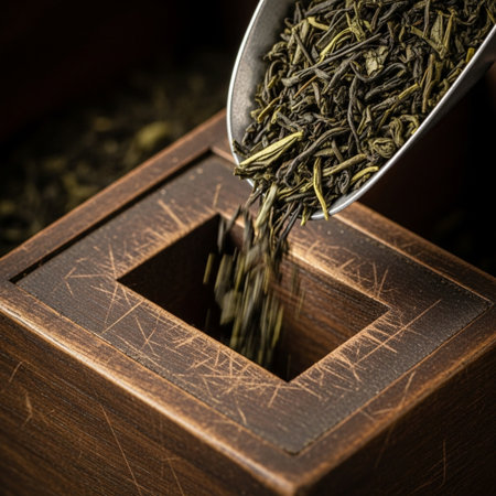 An intimate, square composition capturing the tactile quality of a traditional tea ritual object. Thの素材