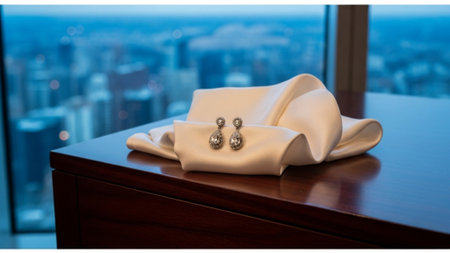 This is a cinematic wide environmental shot (16:9) capturing the atmosphere of luxury and preparatioの素材