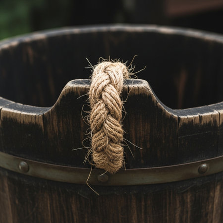 A centered, tightly framed close-up photograph showcasing the intricate junction of the thick, frayeの素材